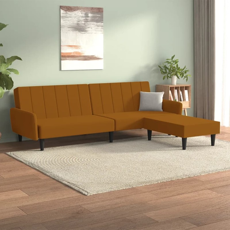 vidaXL Divano Letto a 2 Posti con Poggiapiedi Marrone Velluto vidaXL Divano Letto a 2 Posti con Poggiapiedi Marrone Velluto