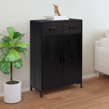 Scarpiera Nera 75x40x110 cm Legno Massello di Pino Riciclato
