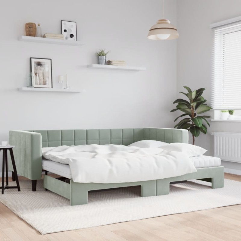 vidaXL Divano Letto Estraibile Materassi Grigio Chiaro 90x190 Velluto