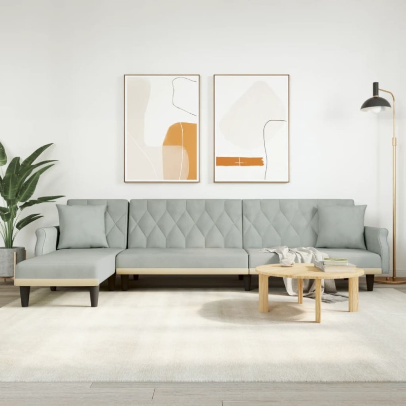vidaXL Divano Letto a L Grigio Chiaro 271x140x70 cm in Velluto vidaXL Divano Letto a L Grigio Chiaro 271x140x70 cm in Velluto