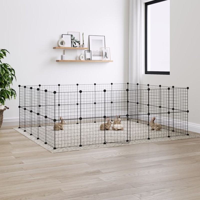 Gabbia per Animali 44 Pannelli con Porta Nera 35x35 cm Acciaio Gabbia per Animali 44 Pannelli con Porta Nera 35x35 cm Acciaio