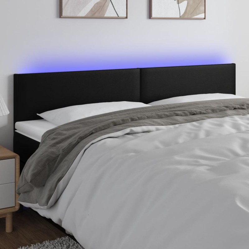 Testiera a LED Nera 180x5x78/88 cm in Similpelle Testiera a LED Nera 180x5x78/88 cm in Similpelle