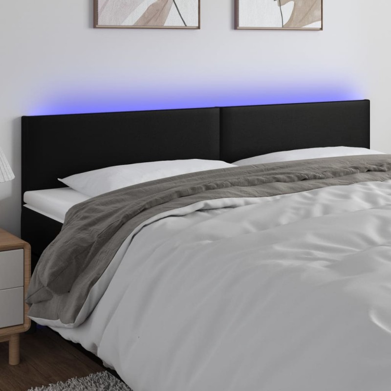 Testiera a LED Nera 160x5x78/88 cm in Similpelle Testiera a LED Nera 160x5x78/88 cm in Similpelle