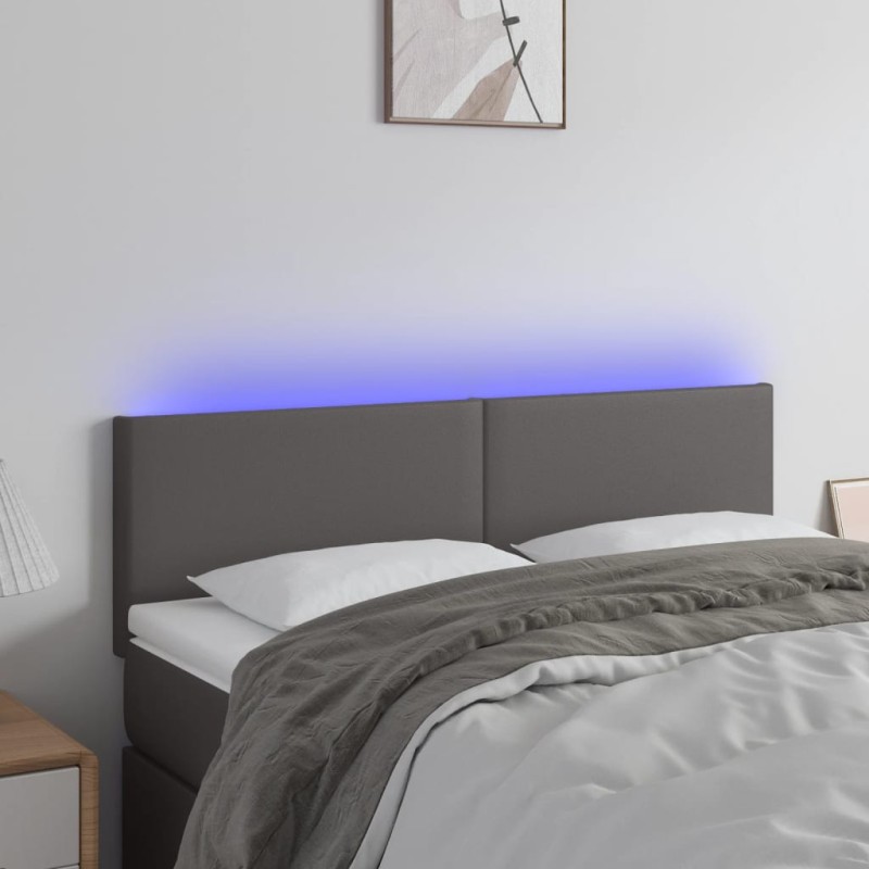Testiera a LED Grigio 144x5x78/88 cm in Similpelle Testiera a LED Grigio 144x5x78/88 cm in Similpelle