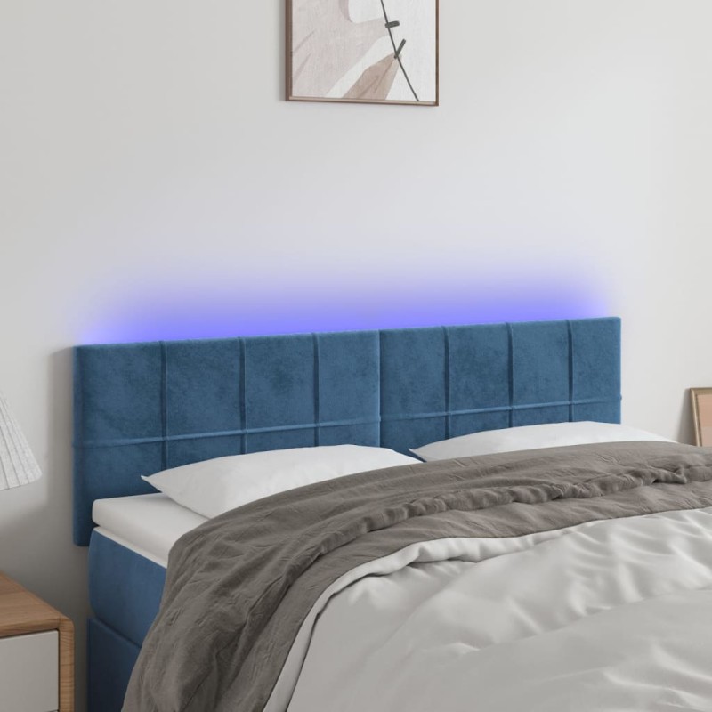 vidaXL Testiera a LED Blu Scuro 144x5x78/88 cm in Velluto vidaXL Testiera a LED Blu Scuro 144x5x78/88 cm in Velluto
