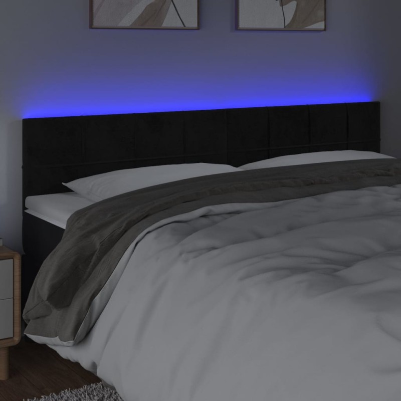Testiera a LED Nera 180x5x78/88 cm in Velluto Testiera a LED Nera 180x5x78/88 cm in Velluto