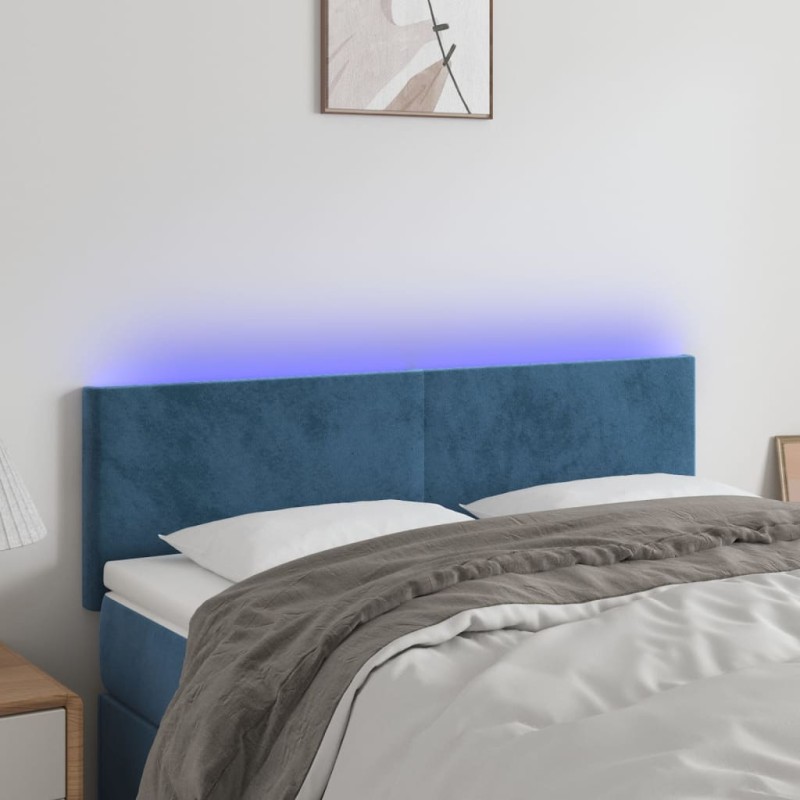 Testiera a LED Blu Scuro 144x5x78/88 cm in Velluto Testiera a LED Blu Scuro 144x5x78/88 cm in Velluto