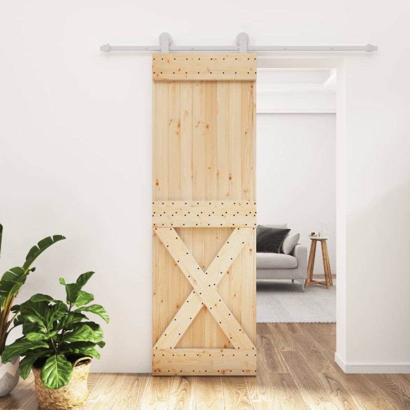 vidaXL Porta Scorrevole con Set Hardware 70x210 cm Legno Massello Pino vidaXL Porta Scorrevole con Set Hardware 70x210 cm Legno Massello Pino