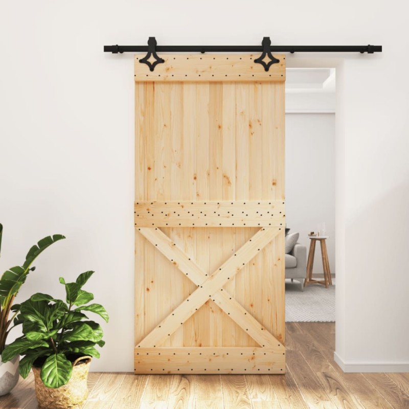 vidaXL Porta Scorrevole con Set Hardware 100x210cm Legno Massello Pino vidaXL Porta Scorrevole con Set Hardware 100x210cm Legno Massello Pino