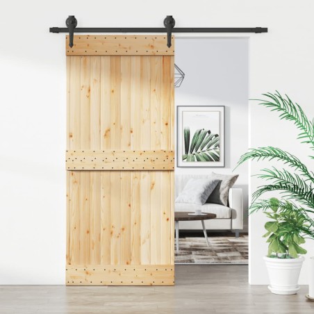 vidaXL Porta Scorrevole con Set Hardware 90x210 cm Legno Massello Pino