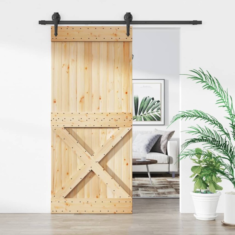 vidaXL Porta Scorrevole con Set Hardware 90x210 cm Legno Massello Pino vidaXL Porta Scorrevole con Set Hardware 90x210 cm Legno Massello Pino