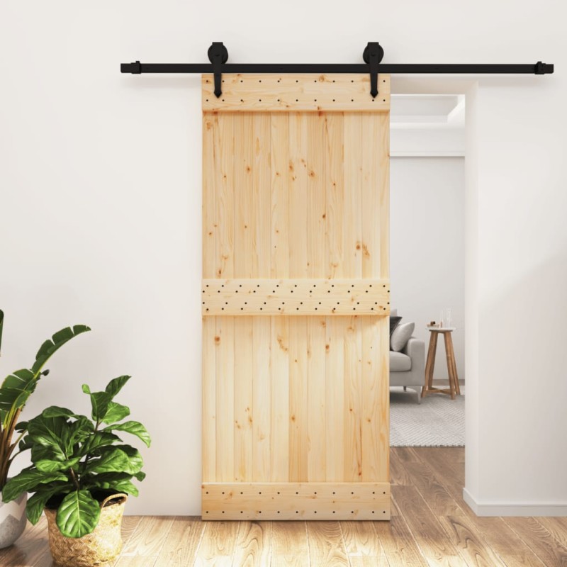vidaXL Porta Scorrevole con Set Hardware 90x210 cm Legno Massello Pino vidaXL Porta Scorrevole con Set Hardware 90x210 cm Legno Massello Pino