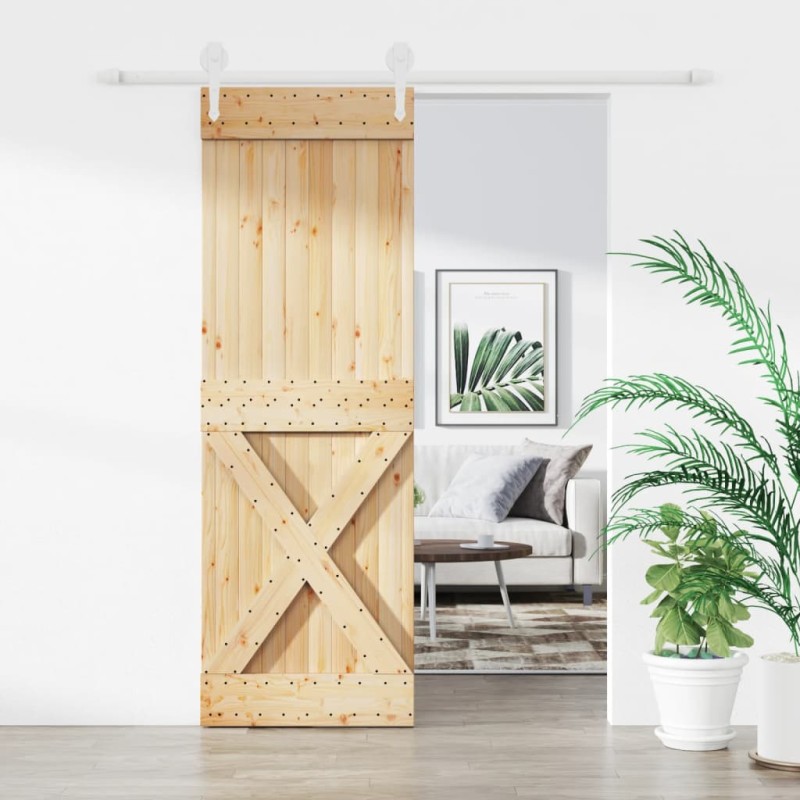 vidaXL Porta Scorrevole con Set Hardware 70x210 cm Legno Massello Pino vidaXL Porta Scorrevole con Set Hardware 70x210 cm Legno Massello Pino