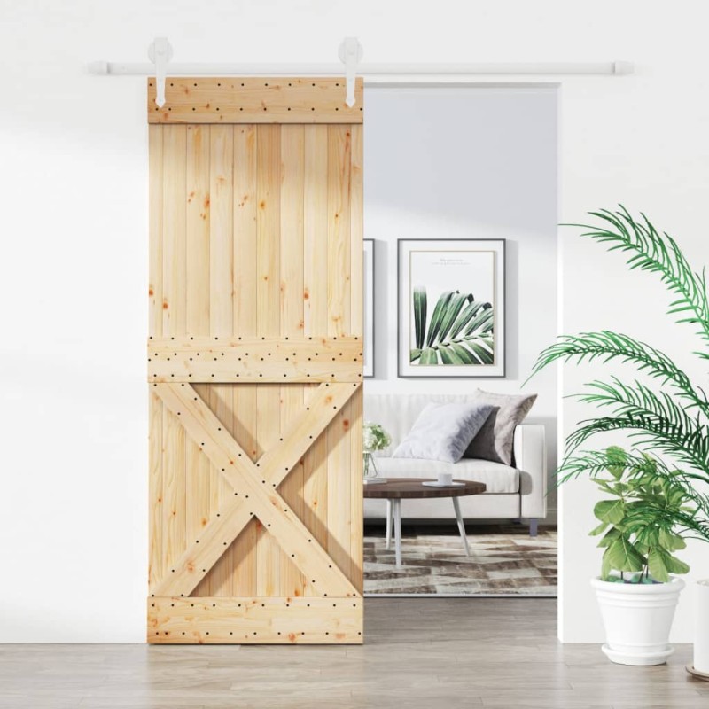 vidaXL Porta Scorrevole con Set Hardware 80x210 cm Legno Massello Pino