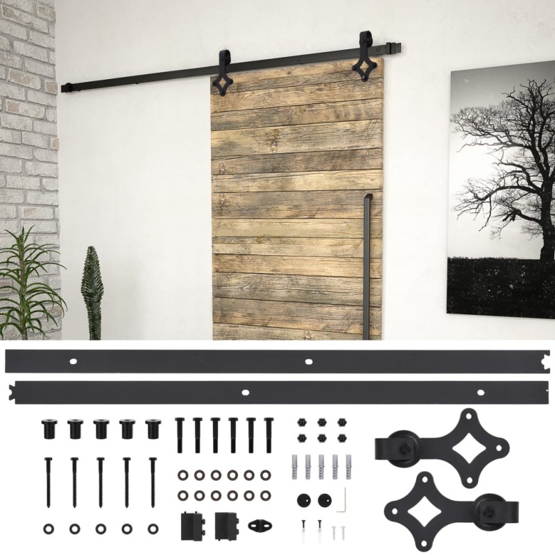 vidaXL Kit di Binari per Porte Scorrevoli 200 cm Acciaio Nero vidaXL Kit di Binari per Porte Scorrevoli 200 cm Acciaio Nero