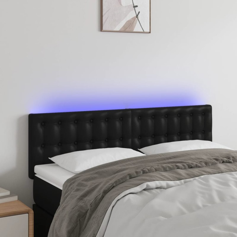 vidaXL Testiera a LED Nera 144x5x78/88 cm in Similpelle vidaXL Testiera a LED Nera 144x5x78/88 cm in Similpelle