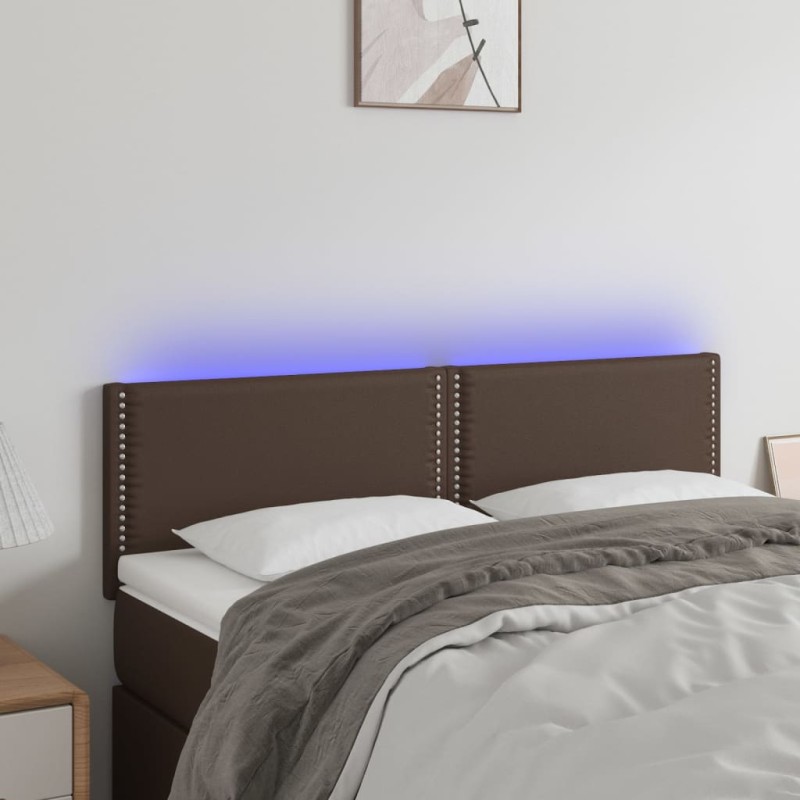 Testiera Marrone a LED 144x5x78/88 cm in Similpelle Testiera Marrone a LED 144x5x78/88 cm in Similpelle