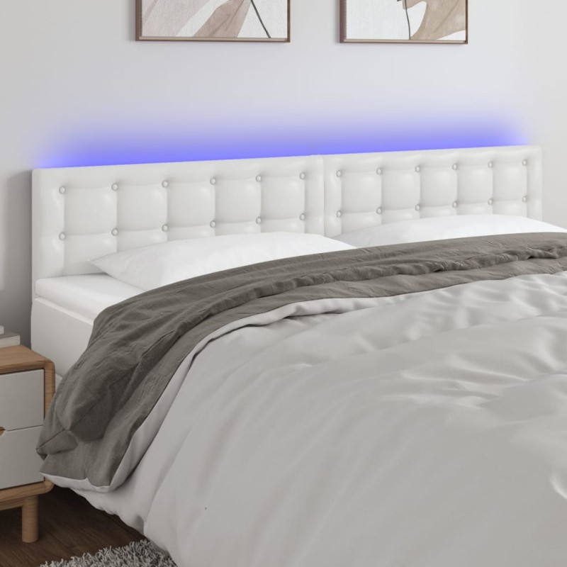 Testiera Bianca a LED 180x5x78/88 cm in Similpelle Testiera Bianca a LED 180x5x78/88 cm in Similpelle
