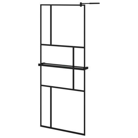 vidaXL Parete Doccia Walk in Mensola Nera 80x195cm Vetro ESG Alluminio