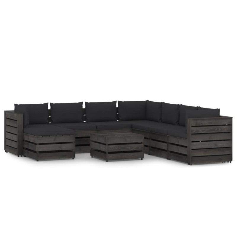 vidaXL Set Salotto da Giardino con Cuscini 9pz Legno Impregnato Grigio vidaXL Set Salotto da Giardino con Cuscini 9pz Legno Impregnato Grigio