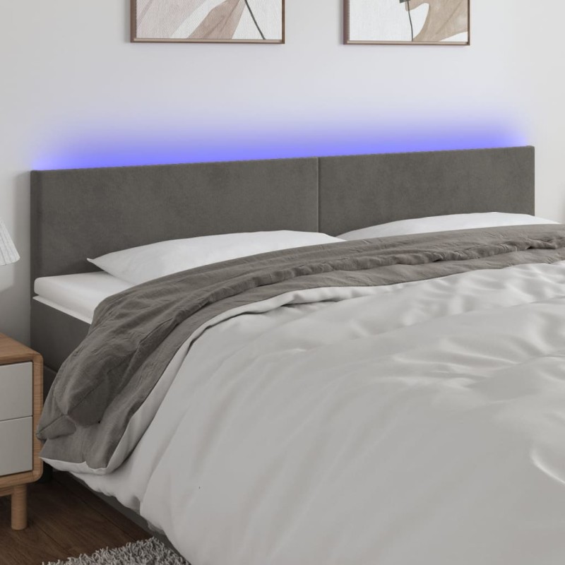 Testiera a LED Grigio Scuro 200x5x78/88 cm in Velluto Testiera a LED Grigio Scuro 200x5x78/88 cm in Velluto