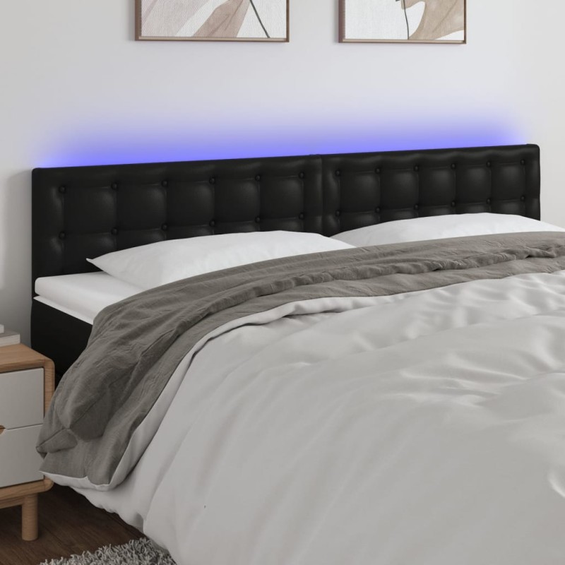 Testiera a LED Nera 200x5x78/88 cm in Similpelle Testiera a LED Nera 200x5x78/88 cm in Similpelle