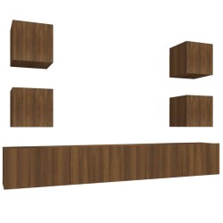 vidaXL Set Mobili Porta TV 6 pz Rovere Marrone in Legno Multistrato