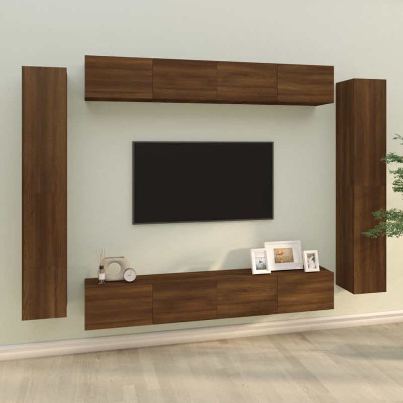vidaXL Set Mobili Porta TV 8pz Rovere Marrone in Legno Multistrato vidaXL Set Mobili Porta TV 8pz Rovere Marrone in Legno Multistrato