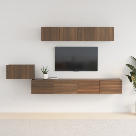 vidaXL Set Mobili Porta TV 5 pz Rovere Marrone in Legno Multistrato