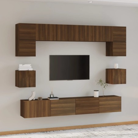 vidaXL Set Mobili Porta TV 8pz Rovere Marrone in Legno Multistrato