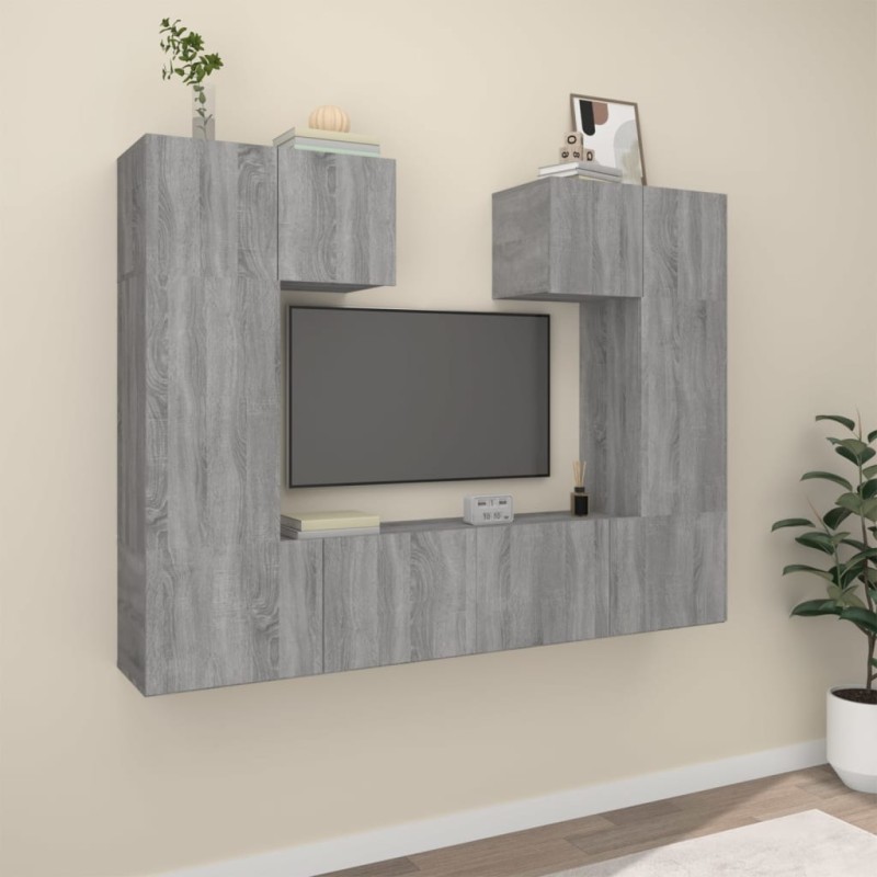 vidaXL Set di Mobili Porta TV 6 pz Grigio Sonoma in Legno Multistrato vidaXL Set di Mobili Porta TV 6 pz Grigio Sonoma in Legno Multistrato
