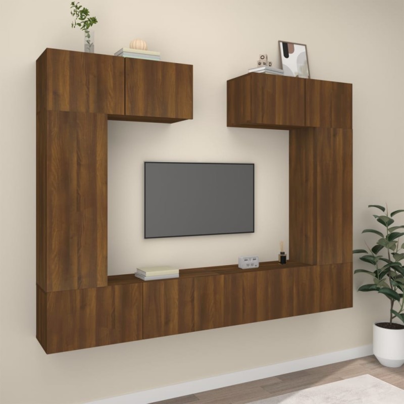 vidaXL Set Mobili Porta TV 6 pz Rovere Marrone in Legno Multistrato vidaXL Set Mobili Porta TV 6 pz Rovere Marrone in Legno Multistrato
