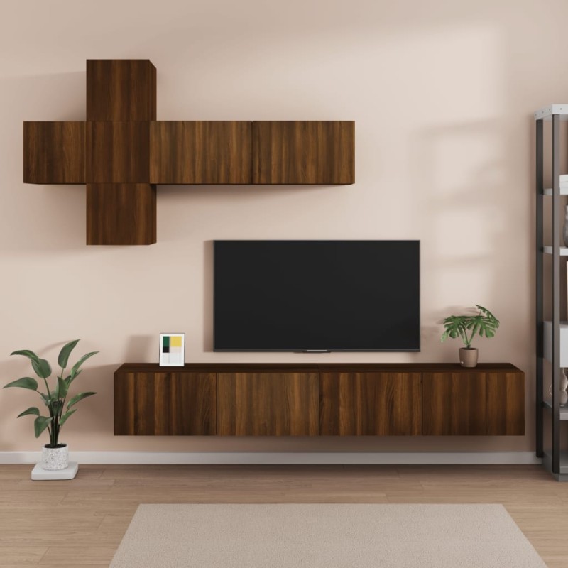 vidaXL Set Mobili Porta TV 7 pz Rovere Marrone in Legno Multistrato vidaXL Set Mobili Porta TV 7 pz Rovere Marrone in Legno Multistrato