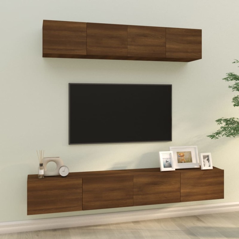 vidaXL Set Mobili Porta TV 4 pz Rovere Marrone in Legno Multistrato vidaXL Set Mobili Porta TV 4 pz Rovere Marrone in Legno Multistrato