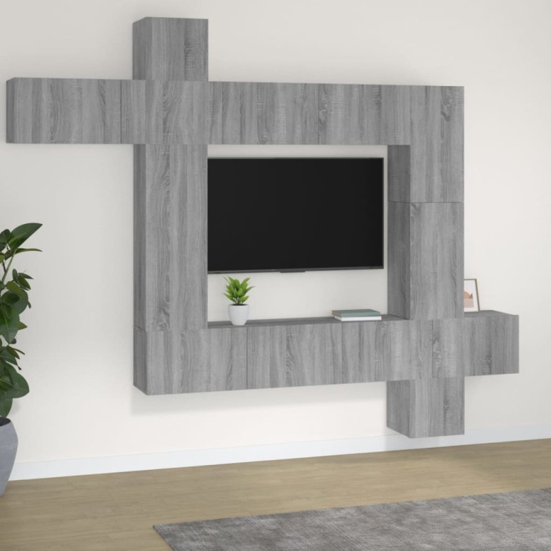 vidaXL Set di Mobili Porta TV 9 pz Grigio Sonoma in Legno Multistrato vidaXL Set di Mobili Porta TV 9 pz Grigio Sonoma in Legno Multistrato