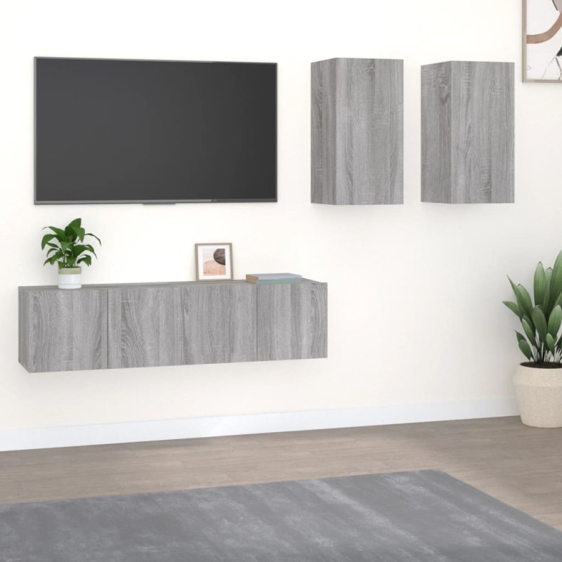 vidaXL Set di Mobili Porta TV 4 pz Grigio Sonoma in Legno Multistrato vidaXL Set di Mobili Porta TV 4 pz Grigio Sonoma in Legno Multistrato