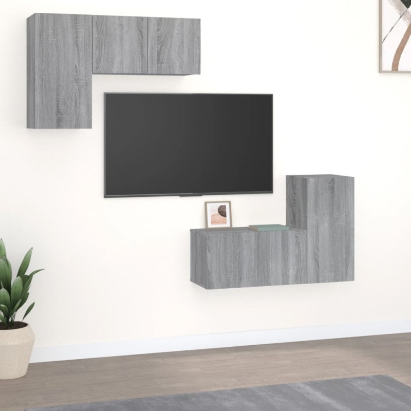vidaXL Set di Mobili Porta TV 4 pz Grigio Sonoma in Legno Multistrato vidaXL Set di Mobili Porta TV 4 pz Grigio Sonoma in Legno Multistrato