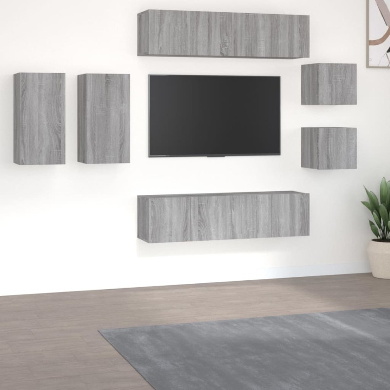 vidaXL Set Mobili Porta TV 8pz Grigio Sonoma in Legno Multistrato vidaXL Set Mobili Porta TV 8pz Grigio Sonoma in Legno Multistrato