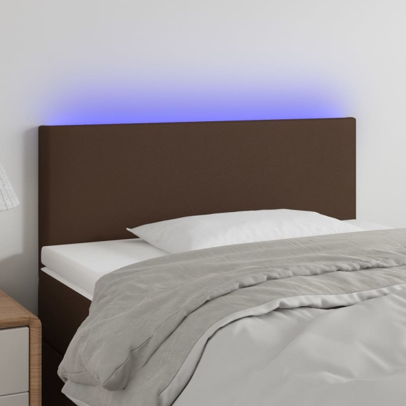 Testiera Marrone a LED 80x5x78/88 cm in Similpelle Testiera Marrone a LED 80x5x78/88 cm in Similpelle