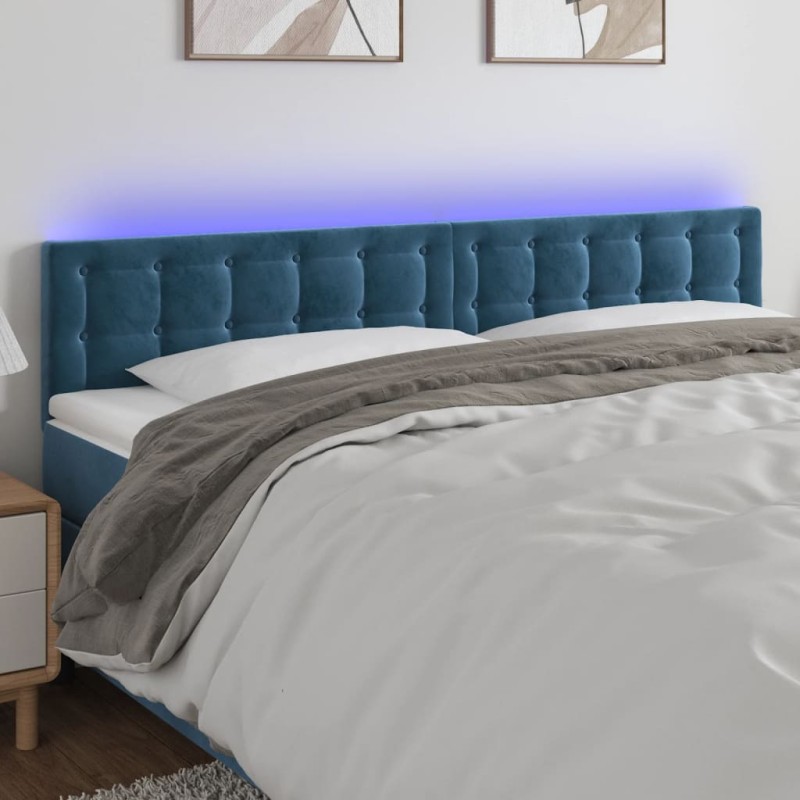 Testiera a LED Blu Scuro 180x5x78/88 cm in Velluto Testiera a LED Blu Scuro 180x5x78/88 cm in Velluto
