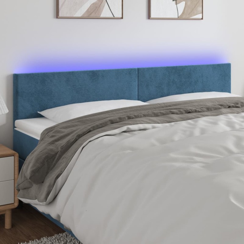 Testiera a LED Blu Scuro 200x5x78/88 cm in Velluto Testiera a LED Blu Scuro 200x5x78/88 cm in Velluto