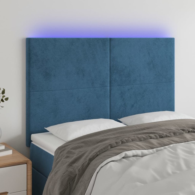 Testiera a LED Blu Scuro 144x5x118/128 cm in Velluto Testiera a LED Blu Scuro 144x5x118/128 cm in Velluto