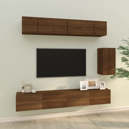 vidaXL Set Mobili Porta TV 6 pz Rovere Marrone in Legno Multistrato