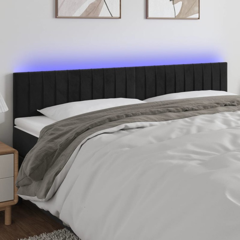Testiera a LED Nera 160x5x78/88 cm in Velluto Testiera a LED Nera 160x5x78/88 cm in Velluto