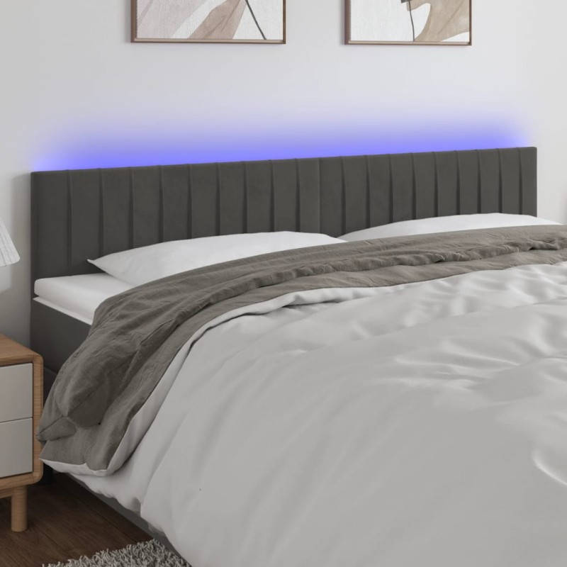 vidaXL Testiera a LED Grigio Scuro 200x5x78/88 cm in Velluto vidaXL Testiera a LED Grigio Scuro 200x5x78/88 cm in Velluto