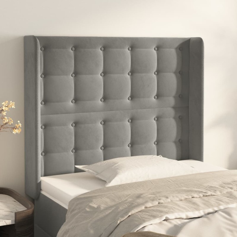 Testiera ad Orecchio Grigio Chiaro 93x16x118/128 cm in Velluto Testiera ad Orecchio Grigio Chiaro 93x16x118/128 cm in Velluto