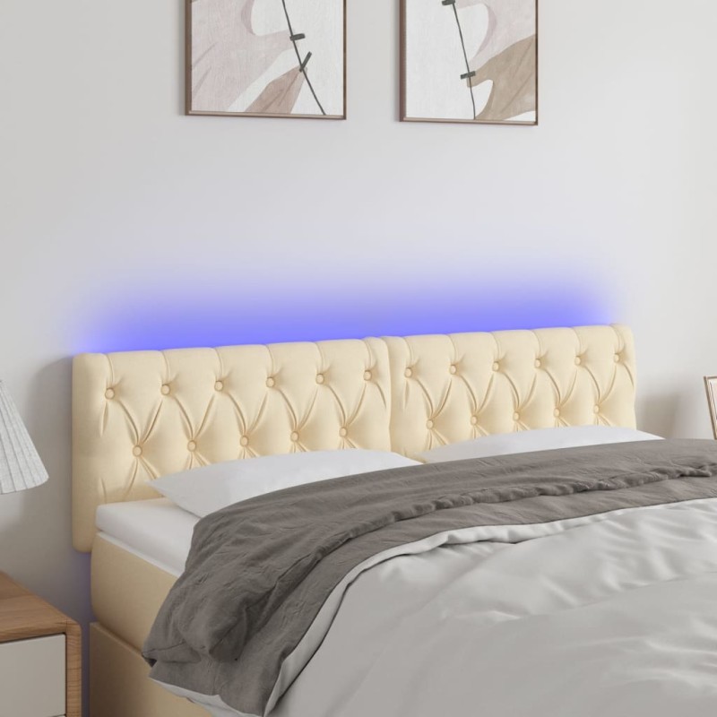 Testiera a LED Crema 160x7x78/88 cm in Tessuto Testiera a LED Crema 160x7x78/88 cm in Tessuto