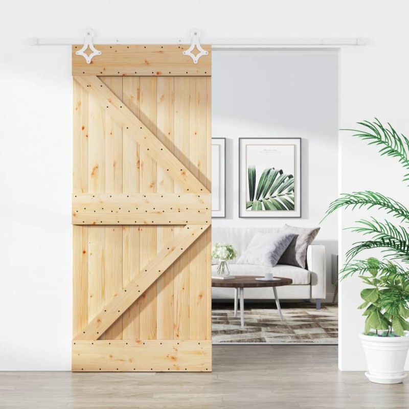 vidaXL Porta Scorrevole con Set Hardware 90x210 cm Legno Massello Pino vidaXL Porta Scorrevole con Set Hardware 90x210 cm Legno Massello Pino