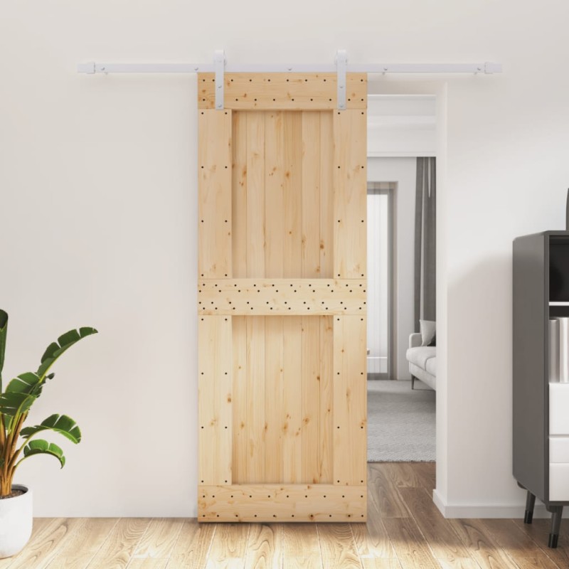 vidaXL Porta Scorrevole con Set Hardware 80x210 cm Legno Massello Pino vidaXL Porta Scorrevole con Set Hardware 80x210 cm Legno Massello Pino