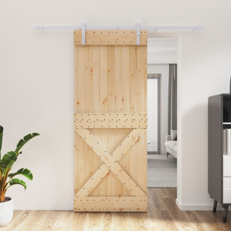 vidaXL Porta Scorrevole con Set Hardware 85x210 cm Legno Massello Pino vidaXL Porta Scorrevole con Set Hardware 85x210 cm Legno Massello Pino